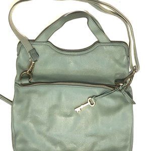 Fossil Vintage Pebbled Leather Aqua Crossbody Bag